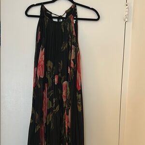 Floral Black and Pink Midi Women's Dress